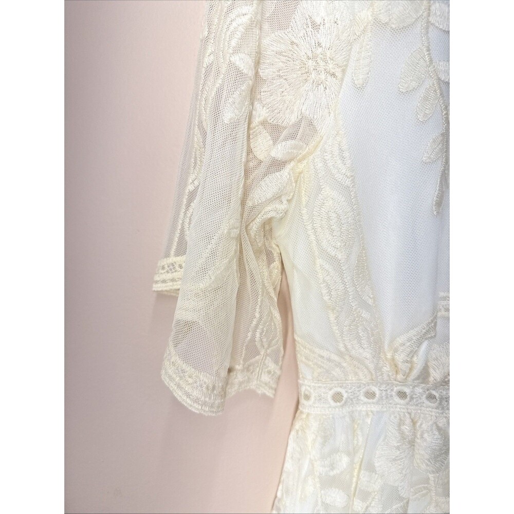 Haute Monde Lace Dress Boho Medium Embroidered V Neck Short Sleeve Cream Ivory - Picture 7 of 16